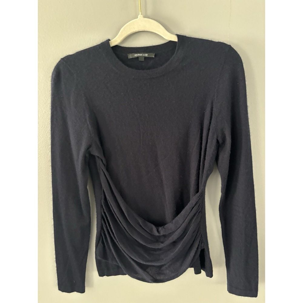 Derek Lam New York‎ Navy Blue Longsleeve Cashmere Silk Ruched Sweater Top Small